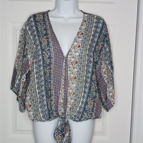 Just Polly Floral Boho Tie Top Sz Small NWOT - Picture 2 of 9
